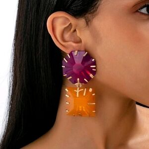 Zara Multicolor Resin Statement Earrings - Bold Geometric Jewelry nwot